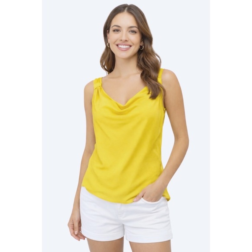 Willi Smith Yellow Cowl Neck Bow Strap Tank Top Women's S Dopamine Preppy 49-33